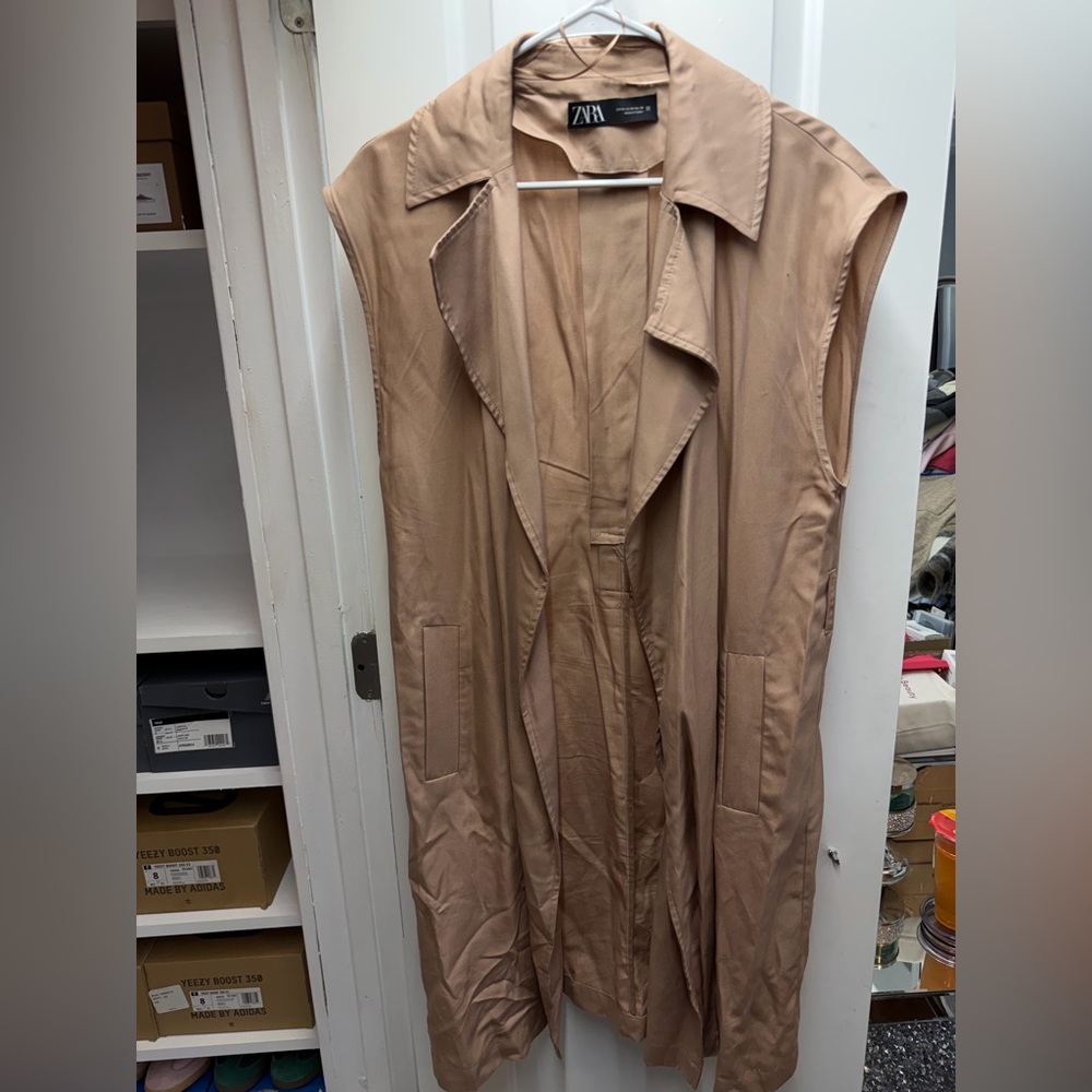 Zara Neutral Tan Sleeveless Long Vest